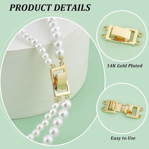 PH PandaHall 6pcs 14K Gold Plated Layered Detangler Clasp 2 Strands Necklace Layering Clasps Necklace Connectors Bar Links Slide Lock for Jewellery Making DIY Crafts, Golden 20x9x5mm, Hole: 1.5mm in Kuwait