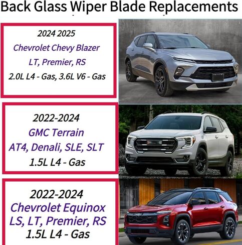 Rear Wiper Blade for Chevy Blazer 2024 2025 for GMC Terrain Chevy Equinox 2022-2024 Exact Fit for LT Premier RS LS AT4 Denali SLE SLT trims Rear Back Windshield Wiper Blade for 2025 2024 2023 2022 in Saudi Arabia