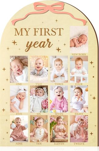 R HORSE My First Year Photo Frame Board, 3D Coquette Pink Bow Display Wood Board, Baby’s First Year 12 Months Milestone Sign 1st Birthday Frame Nursery Decor Keepsake Gift for Boy Girl in Kuwait