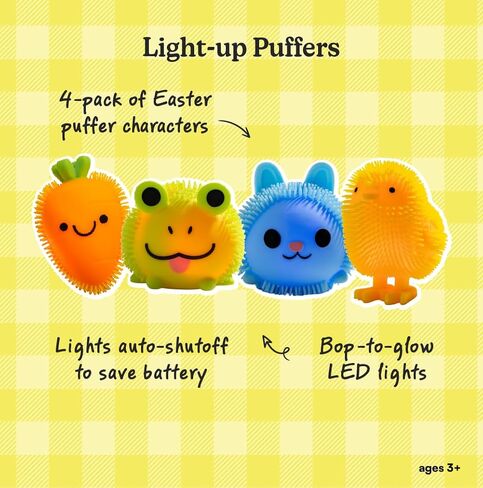 Light Up Squishy Puffer Toys for Kids, 4-Pack Bop-to-Glow Sensory Squishies, Soft Spiky Stress Relief Fidget Toys for Party Favors, Classroom Prizes, Goodie Bags & Basket Stuffers in Saudi Arabia