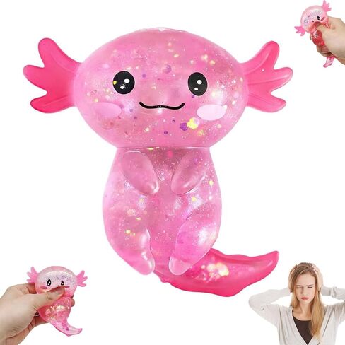 Glitter Axolotls Squishies Toy, Axolotl Squishy Stress Relief Ball, Stretchy Axolotls Stress Ball, Cute Malt Sugar Axolotl Toy Fidget Toys Adults Fidget Toy for Kids Youth Adult（Pink） in Saudi Arabia