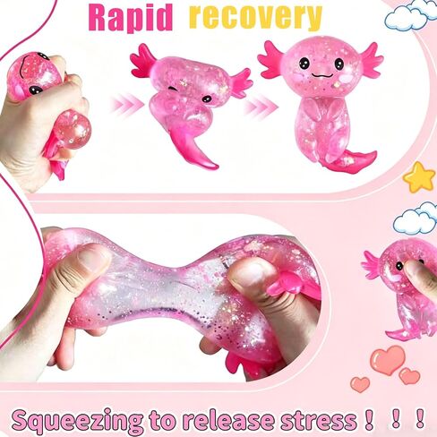 Glitter Axolotls Squishies Toy, Axolotl Squishy Stress Relief Ball, Stretchy Axolotls Stress Ball, Cute Malt Sugar Axolotl Toy Fidget Toys Adults Fidget Toy for Kids Youth Adult（Pink） in Saudi Arabia