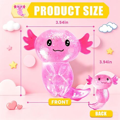 Glitter Axolotls Squishies Toy, Axolotl Squishy Stress Relief Ball, Stretchy Axolotls Stress Ball, Cute Malt Sugar Axolotl Toy Fidget Toys Adults Fidget Toy for Kids Youth Adult（Pink） in Saudi Arabia