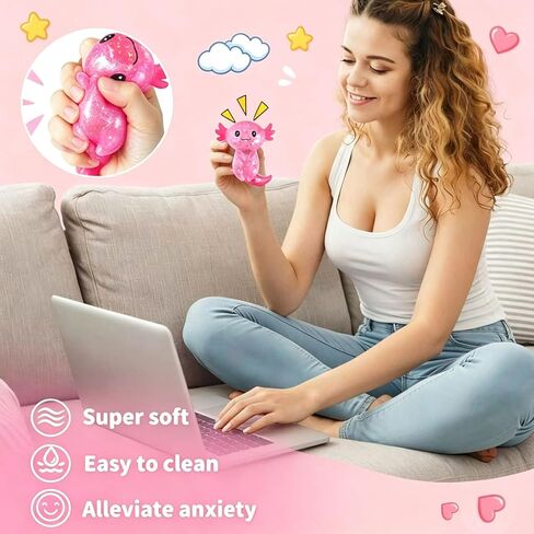 Glitter Axolotls Squishies Toy, Axolotl Squishy Stress Relief Ball, Stretchy Axolotls Stress Ball, Cute Malt Sugar Axolotl Toy Fidget Toys Adults Fidget Toy for Kids Youth Adult（Pink） in Saudi Arabia