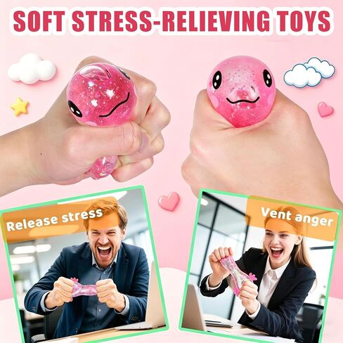 Glitter Axolotls Squishies Toy, Axolotl Squishy Stress Relief Ball, Stretchy Axolotls Stress Ball, Cute Malt Sugar Axolotl Toy Fidget Toys Adults Fidget Toy for Kids Youth Adult（Pink） in Saudi Arabia