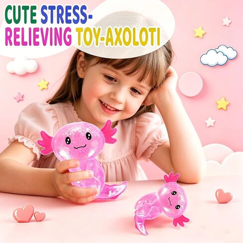 Glitter Axolotls Squishies Toy, Axolotl Squishy Stress Relief Ball, Stretchy Axolotls Stress Ball, Cute Malt Sugar Axolotl Toy Fidget Toys Adults Fidget Toy for Kids Youth Adult（Pink） in Saudi Arabia