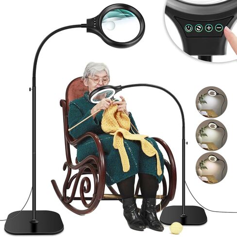 10X 30X Large Floor Magnifying Glass with Light and Stand,36 LED Flexible Gooseneck Floor Magnifying Lamp, Lighted Magnifiers for Reading,Sewing,Crafts,Painting,DIY,Close Work,Repair in Kuwait