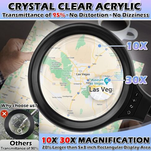 10X 30X Large Floor Magnifying Glass with Light and Stand,36 LED Flexible Gooseneck Floor Magnifying Lamp, Lighted Magnifiers for Reading,Sewing,Crafts,Painting,DIY,Close Work,Repair in Kuwait