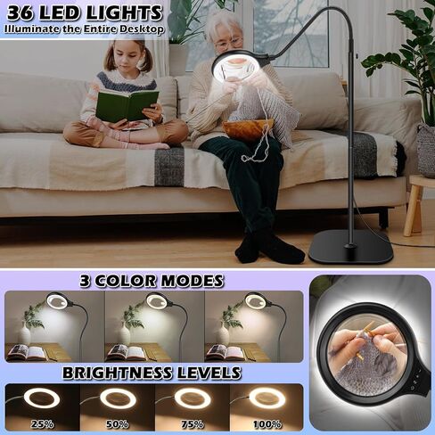 10X 30X Large Floor Magnifying Glass with Light and Stand,36 LED Flexible Gooseneck Floor Magnifying Lamp, Lighted Magnifiers for Reading,Sewing,Crafts,Painting,DIY,Close Work,Repair in Kuwait
