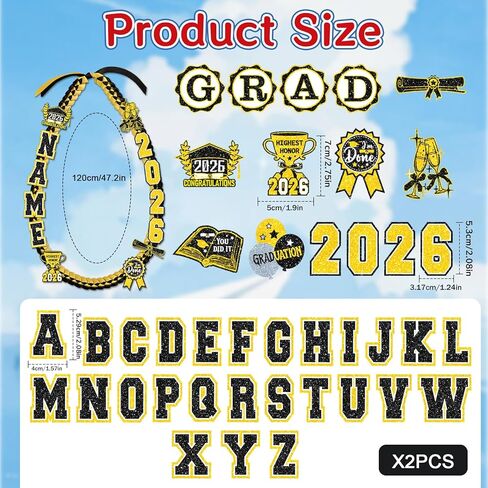 Graduation Lei Class of 2026 - Black Gold Graduation Lei 2026, Double Braided Ribbon Leis with Grad Letters Pattern, High School College Congrats Grad Gifts Party Supplies in Saudi Arabia