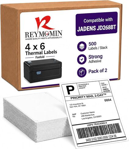 4" x 6" Thermal Shipping Labels – 500 Labels per Stack – Direct Compatible with Jadens Label Printer JD268BT and Other Jadens Models in Saudi Arabia