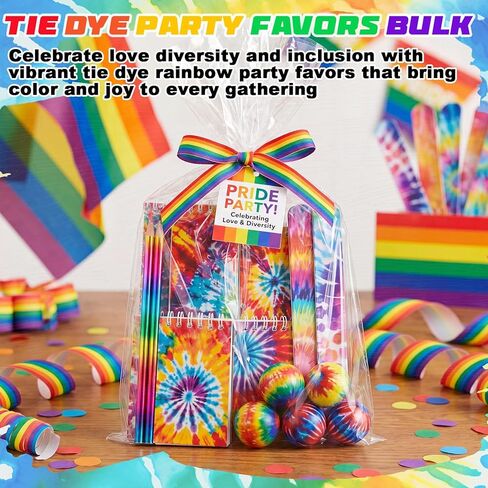 Libima 12 Set Tie Dye Party Favors Set - Mini Spiral Notebooks with Pencils & Slap Bracelets Class Prizes, Stress Balls for Adults Office Anxiety Relief, Rainbow Birthday Supplies, Goodie Bag Fillers in Kuwait