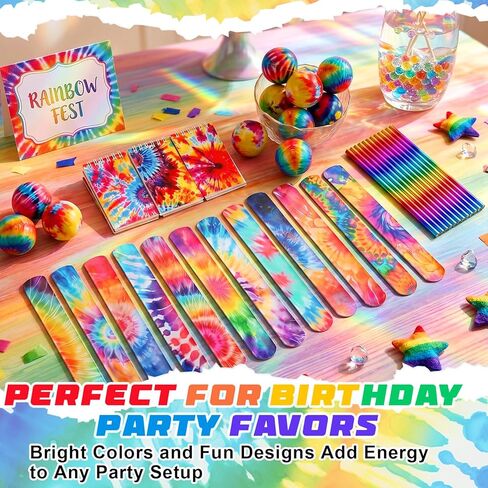 Libima 12 Set Tie Dye Party Favors Set - Mini Spiral Notebooks with Pencils & Slap Bracelets Class Prizes, Stress Balls for Adults Office Anxiety Relief, Rainbow Birthday Supplies, Goodie Bag Fillers in Kuwait