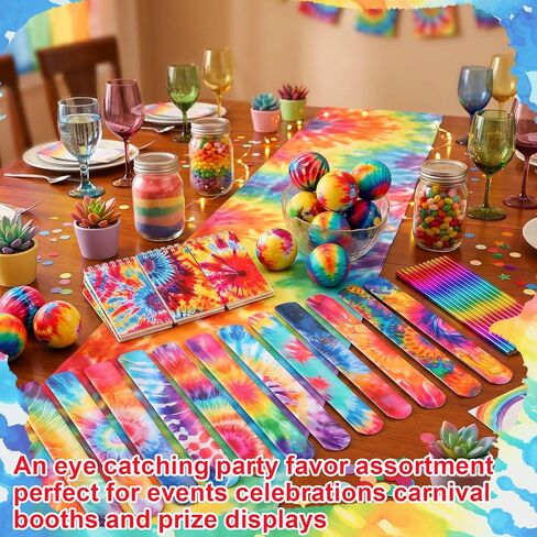 Libima 12 Set Tie Dye Party Favors Set - Mini Spiral Notebooks with Pencils & Slap Bracelets Class Prizes, Stress Balls for Adults Office Anxiety Relief, Rainbow Birthday Supplies, Goodie Bag Fillers in Kuwait