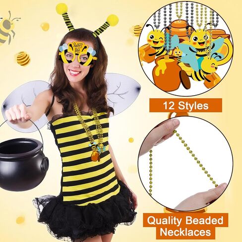 Kingdder 36 جهاز كمبيوتر شخصى إمدادات حزب النحل 12 النحل العسل عباد الشمس مطرز القلائد 12 عصابات 12 ورقة اللمس نظارات الدعامة الملحقات لفصل الربيع عيد ميلاد حزب الصورة كشك الدعائم زينة الصيف in Kuwait