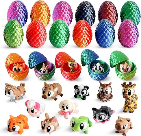 Prefilled Easter Eggs with 3D Printed Animals for Kids Party Favors Gifts Exchange, Fidget Toys for Goodie Bag Fillers, Classroom Prize Rewards, Easter Basket Stuffers Egg Hunt in Saudi Arabia