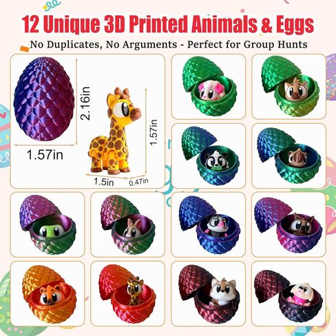 Prefilled Easter Eggs with 3D Printed Animals for Kids Party Favors Gifts Exchange, Fidget Toys for Goodie Bag Fillers, Classroom Prize Rewards, Easter Basket Stuffers Egg Hunt in Saudi Arabia