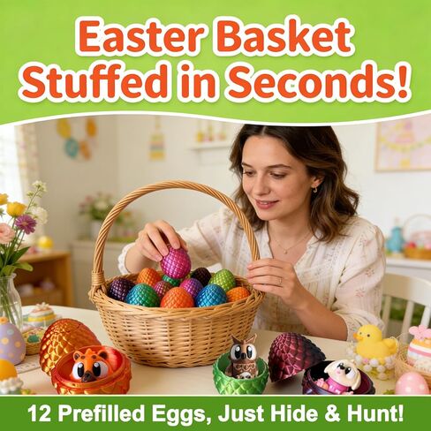 Prefilled Easter Eggs with 3D Printed Animals for Kids Party Favors Gifts Exchange, Fidget Toys for Goodie Bag Fillers, Classroom Prize Rewards, Easter Basket Stuffers Egg Hunt in Saudi Arabia