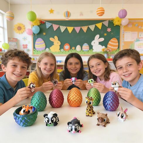 Prefilled Easter Eggs with 3D Printed Animals for Kids Party Favors Gifts Exchange, Fidget Toys for Goodie Bag Fillers, Classroom Prize Rewards, Easter Basket Stuffers Egg Hunt in Saudi Arabia