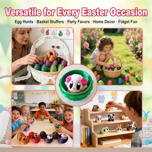 Prefilled Easter Eggs with 3D Printed Animals for Kids Party Favors Gifts Exchange, Fidget Toys for Goodie Bag Fillers, Classroom Prize Rewards, Easter Basket Stuffers Egg Hunt in Saudi Arabia