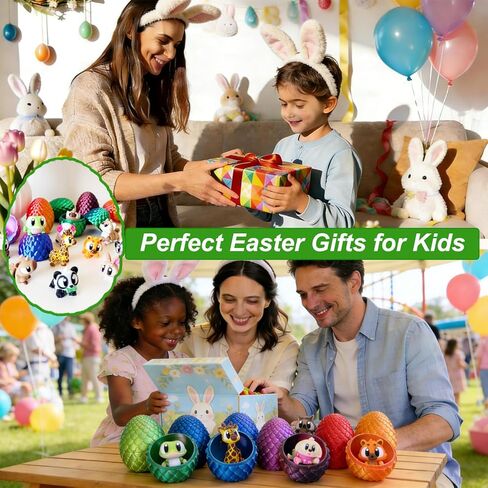 Prefilled Easter Eggs with 3D Printed Animals for Kids Party Favors Gifts Exchange, Fidget Toys for Goodie Bag Fillers, Classroom Prize Rewards, Easter Basket Stuffers Egg Hunt in Saudi Arabia