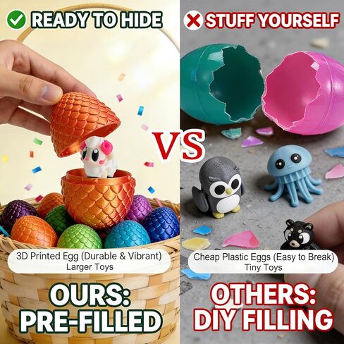 Prefilled Easter Eggs with 3D Printed Animals for Kids Party Favors Gifts Exchange, Fidget Toys for Goodie Bag Fillers, Classroom Prize Rewards, Easter Basket Stuffers Egg Hunt in Saudi Arabia
