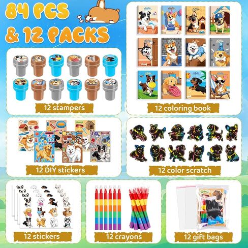 BenLouis 84 Pcs Dog Party Favors Puppy Coloring Books Bulk for Kids Classroom Pet Birthday Gift Party Candy Goodie Bag Fillers Paw Gift Decor Pinata Prize Activity Supplies in Kuwait