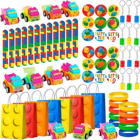62 Pcs Building Block Birthday Party Favors, Building Blocks Birthday Party Favor Bags Keychains Bracelets etc Building Block Party Decorations in Saudi Arabia