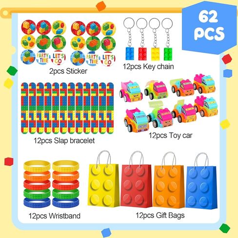 62 Pcs Building Block Birthday Party Favors, Building Blocks Birthday Party Favor Bags Keychains Bracelets etc Building Block Party Decorations in Saudi Arabia