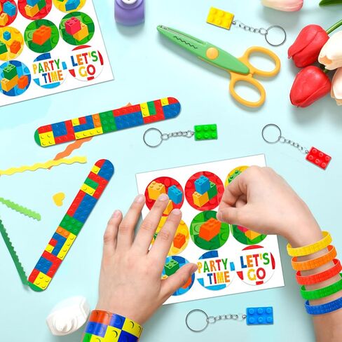 62 Pcs Building Block Birthday Party Favors, Building Blocks Birthday Party Favor Bags Keychains Bracelets etc Building Block Party Decorations in Saudi Arabia