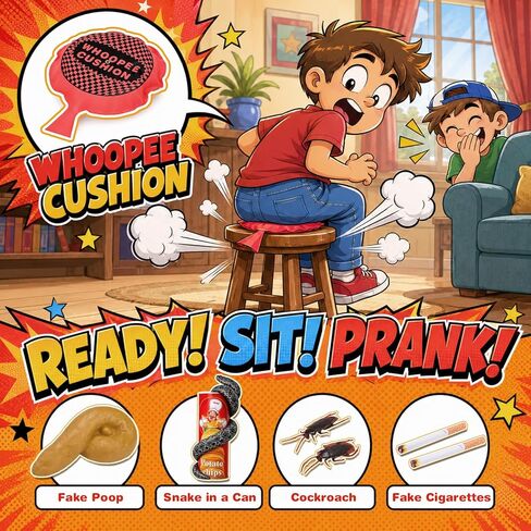 Prank Kit for Kids, 20 Funny Gags & Practical Joke Toys with Sound Effects Machine, Ultimate Practical Jokes Prank Gifts for Boys & Girls, Prank Toys Pack Set Box for April Fools Party Birthday in Kuwait