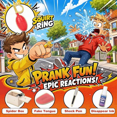 Prank Kit for Kids, 20 Funny Gags & Practical Joke Toys with Sound Effects Machine, Ultimate Practical Jokes Prank Gifts for Boys & Girls, Prank Toys Pack Set Box for April Fools Party Birthday in Kuwait