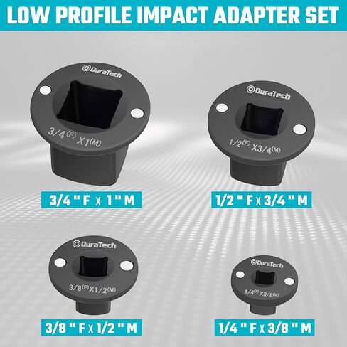 DURATECH Low Profile Impact Socket Adapter Set, 4‑Piece Drive Ratchet Adapter, Includes 1/4" to 3/8 ", 3/8" to 1/2 ", 1/2" to 3/4 ", 3/4" to 1 ", Magnetic Design for Wrench, Socket and Drill in Kuwait