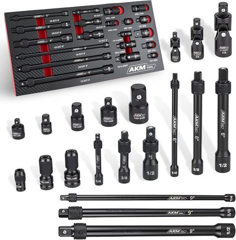 20 Piece Locking Impact Socket Extension Set, 3" 6" 9" Extension Bars, 1/4" 3/8" 1/2" Drive, Quick Release Locking Collar, Cr-v Steel, Universal Joints, Bit Socket Adapters, Socket Adapters in Saudi Arabia