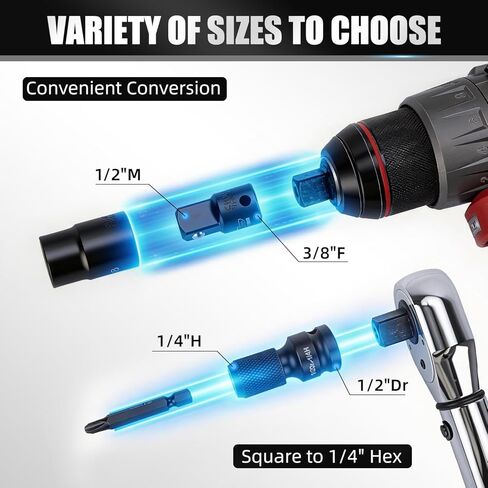 20 Piece Locking Impact Socket Extension Set, 3" 6" 9" Extension Bars, 1/4" 3/8" 1/2" Drive, Quick Release Locking Collar, Cr-v Steel, Universal Joints, Bit Socket Adapters, Socket Adapters in Saudi Arabia
