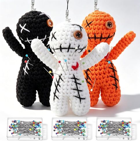Poen 3 Pcs Voodoo Dolls Horror Doll with 30 Skull Pins, Christmas Stuffing Decoration Funny Inspirational Positive Ornaments Gifts for Friend Coworkers New Year Halloween Party Supplies(Hemp Rope) in Kuwait