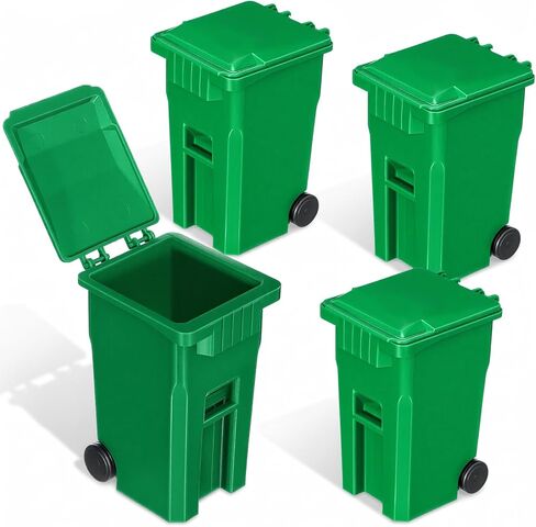 4 Pcs Green Mini Trash Cans with Lid, Garbage Truck Party Favors, Plastic Mini Garbage Cans for Desk, Office, School, Trash Truck Themed Birthday Party Supplies in Kuwait