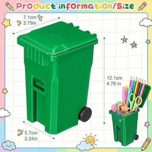 4 Pcs Green Mini Trash Cans with Lid, Garbage Truck Party Favors, Plastic Mini Garbage Cans for Desk, Office, School, Trash Truck Themed Birthday Party Supplies in Kuwait