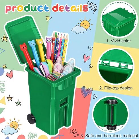 4 Pcs Green Mini Trash Cans with Lid, Garbage Truck Party Favors, Plastic Mini Garbage Cans for Desk, Office, School, Trash Truck Themed Birthday Party Supplies in Kuwait