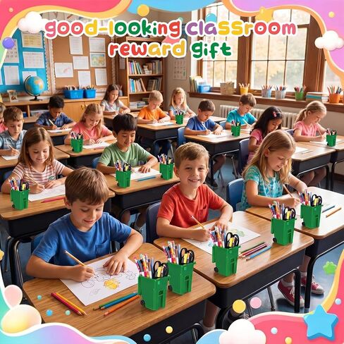 4 Pcs Green Mini Trash Cans with Lid, Garbage Truck Party Favors, Plastic Mini Garbage Cans for Desk, Office, School, Trash Truck Themed Birthday Party Supplies in Kuwait