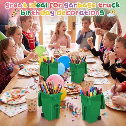 4 Pcs Green Mini Trash Cans with Lid, Garbage Truck Party Favors, Plastic Mini Garbage Cans for Desk, Office, School, Trash Truck Themed Birthday Party Supplies in Kuwait
