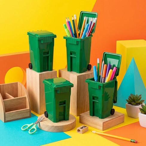 4 Pcs Green Mini Trash Cans with Lid, Garbage Truck Party Favors, Plastic Mini Garbage Cans for Desk, Office, School, Trash Truck Themed Birthday Party Supplies in Kuwait