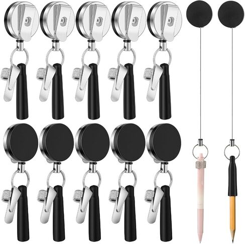 VZZNN 10 Pack Retractable Pen Holder, 35 Inch Steel Wire Heavy Duty Pencil Holder with Silicone & Metal Clip, Retractable Pull Pen Reel for Carpenters, Nurses, Construction Workers, Waitstaff in Kuwait