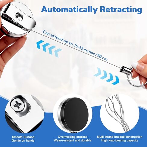 VZZNN 10 Pack Retractable Pen Holder, 35 Inch Steel Wire Heavy Duty Pencil Holder with Silicone & Metal Clip, Retractable Pull Pen Reel for Carpenters, Nurses, Construction Workers, Waitstaff in Kuwait