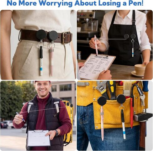 VZZNN 10 Pack Retractable Pen Holder, 35 Inch Steel Wire Heavy Duty Pencil Holder with Silicone & Metal Clip, Retractable Pull Pen Reel for Carpenters, Nurses, Construction Workers, Waitstaff in Kuwait