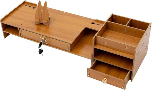 Desktop Monitor Stand, Monitor Riser with Storage Organizer, Computer Monitor Booster Stand for Desk, Wood Screen Riser with Drawer, Laptop Stand Shelf, Cherry in Saudi Arabia
