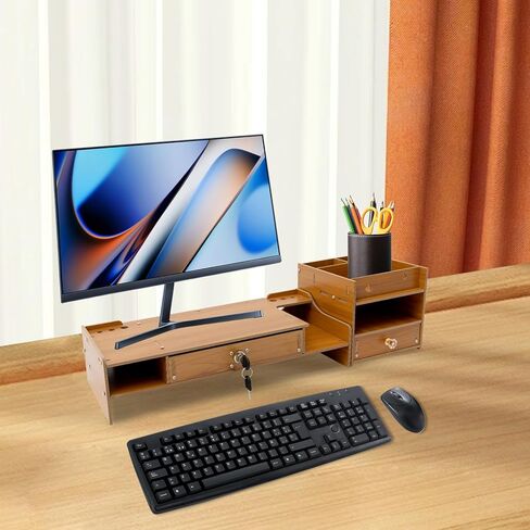 Desktop Monitor Stand, Monitor Riser with Storage Organizer, Computer Monitor Booster Stand for Desk, Wood Screen Riser with Drawer, Laptop Stand Shelf, Cherry in Saudi Arabia
