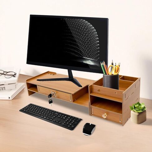 Desktop Monitor Stand, Monitor Riser with Storage Organizer, Computer Monitor Booster Stand for Desk, Wood Screen Riser with Drawer, Laptop Stand Shelf, Cherry in Saudi Arabia