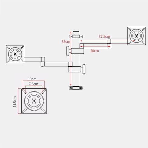 Dual Monitor Wall Mount,Aluminum Alloy Arm Stand,Height/Angle Adjustable,Each Holds Up to 8kg,with 75x75/100x100 Mounting Holes, in Saudi Arabia