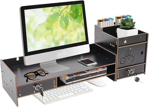 Desktop Monitor Stand, Monitor Riser with Storage Organizer, Computer Screen Stand for Desk, Laptop Stand Riser with Drawer, Office Desk Shelf, Black in Saudi Arabia